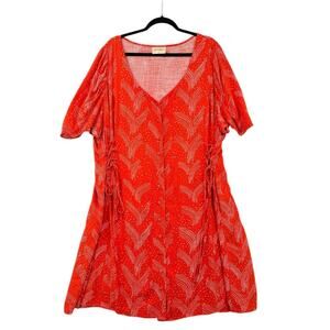 LOVEFOOL Red Geometric Patterned Short Sleeves V-Neck Dress‎ Womens Size 4X